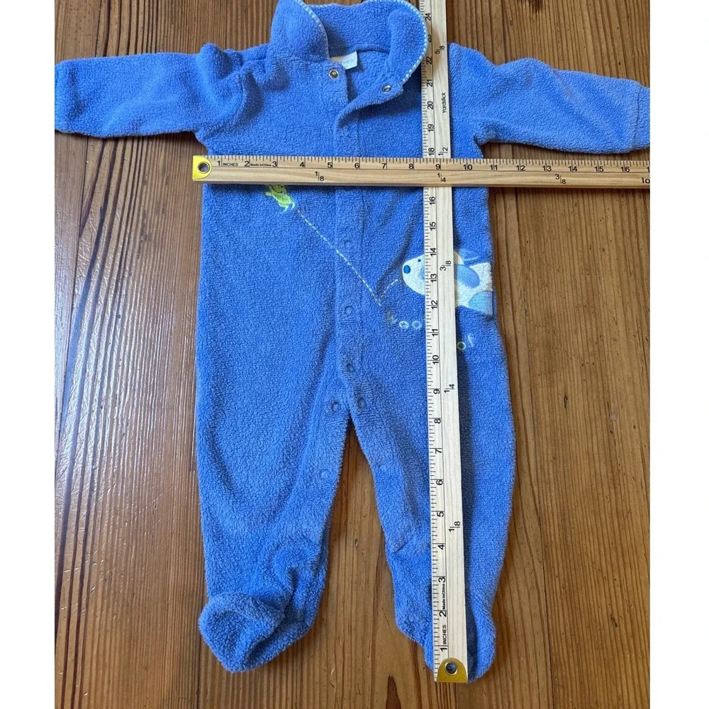 Carter's Footed Sleeper‎ Baby Blue Dog Frog Fleece Snap Up Pajamas SIZE 6-9M